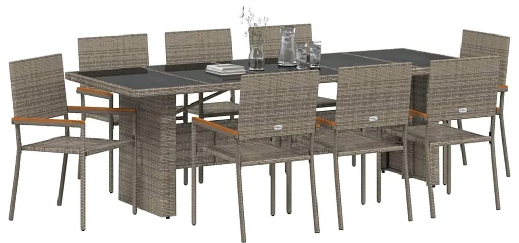 vidaXL Σέτ φαγητού για κήπο 9 pcs Γκρι συνθετικό ρατάν