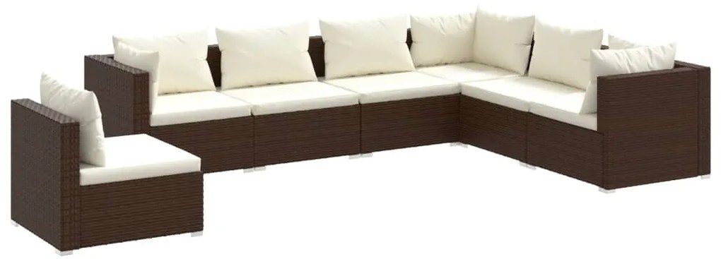 vidaXL Σαλόνι Κήπου Σετ 7 Τεμαχίων Καφέ Συνθετικό Ρατάν με Μαξιλάρια