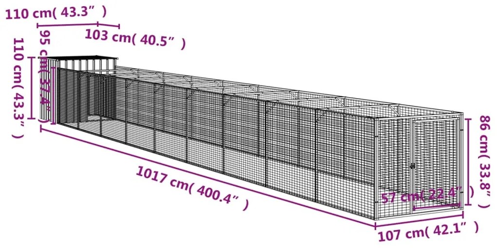 Σπιτάκι Σκύλου με Αυλή Ανθρακί 110x1017x110 εκ. Γαλβαν. Χάλυβας - Ανθρακί