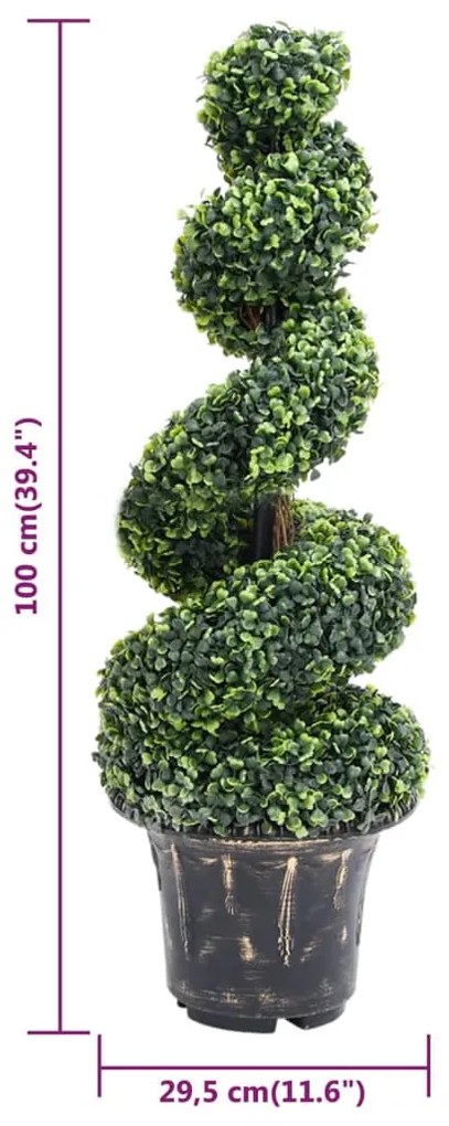 vidaXL Πυξάρι Τεχνητό Σπειροειδές Πράσινο 100 εκ. με Γλάστρα