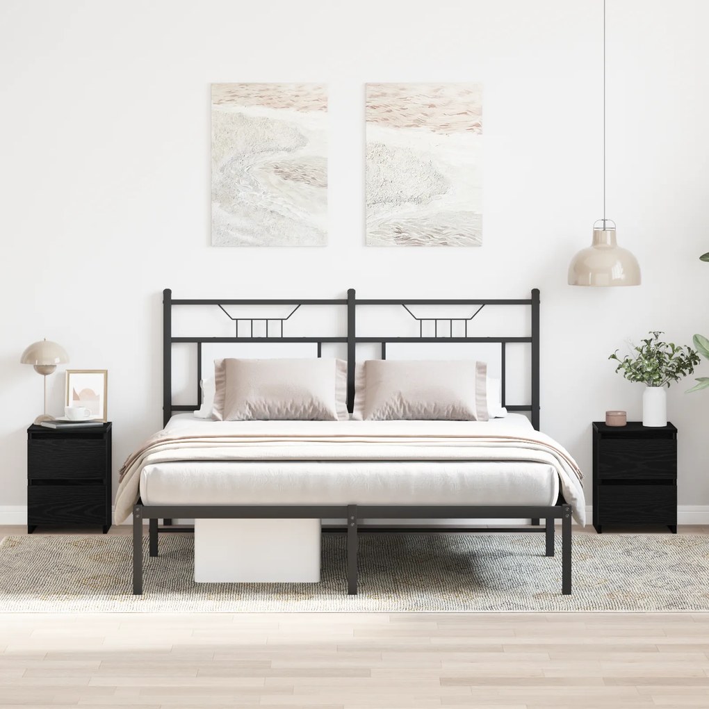 vidaXL Κομοδίνα με Συρτάρια 2 τεμ Μαύρη Δρυς 30x30x40 εκ