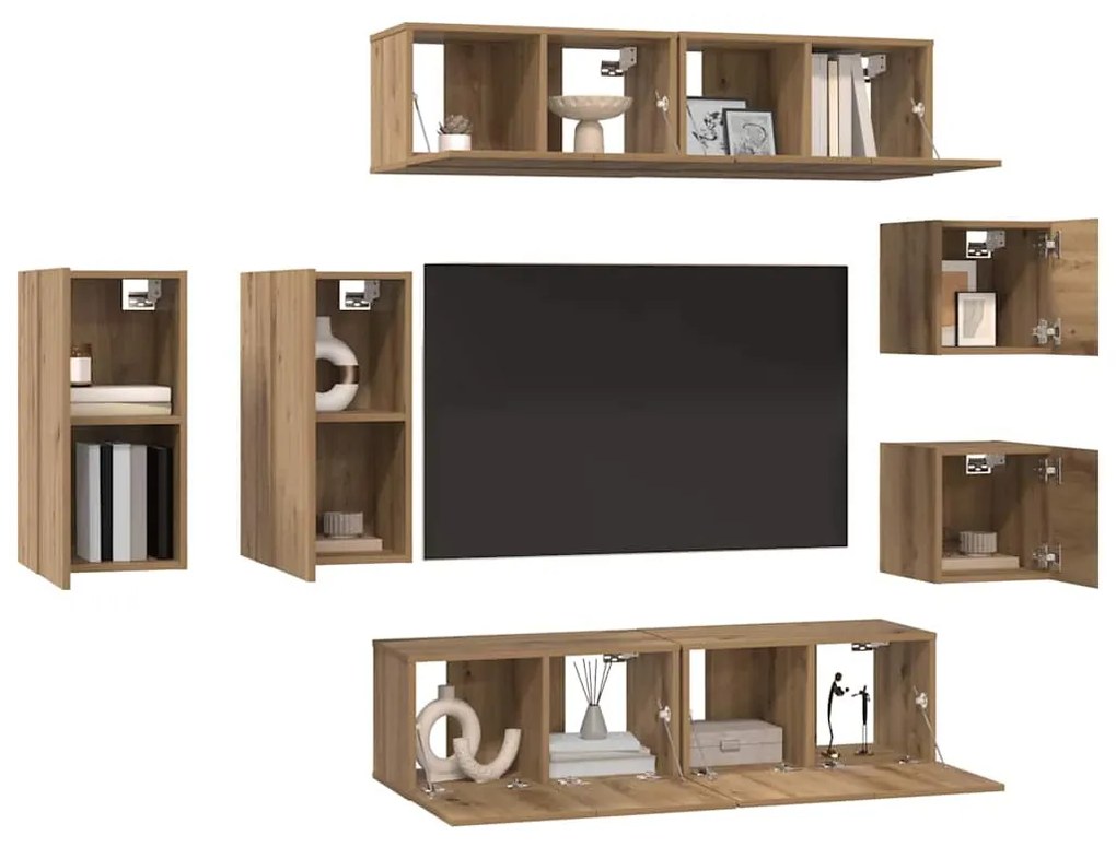 vidaXL Σετ επίπλου τηλεόρασης 8 pcs artisan δρυς 30.5 x 30 x 60 εκ.