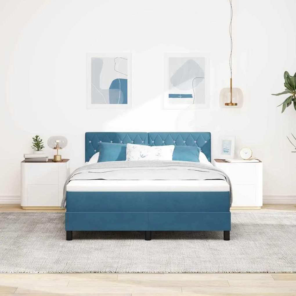 vidaXL Κρεβάτι με ελατήρια Σκούρο Μπλε 140 x 200 cm Βελούδο