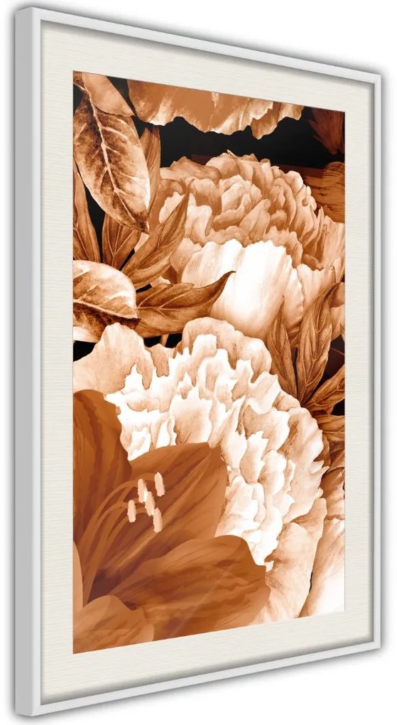 Αφίσα - Peonies in Sepia - 20x30 - Χρυσό - Χωρίς πασπαρτού