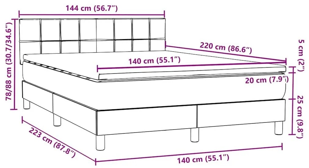 Κρεβάτι Boxspring με Στρώμα Ανοιχτό Γκρι 140x220 εκ. Βελούδινο - Γκρι