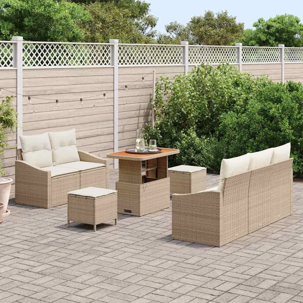 vidaXL Σετ Καναπέ Κήπου με μαξιλάρι 8 pcs Μπεζ Πολυ ράταν