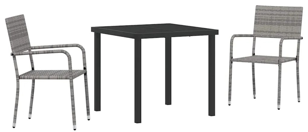 vidaXL Σέτ φαγητού για κήπο με μαξιλάρι 3 pcs Γκρι συνθετικό ρατάν