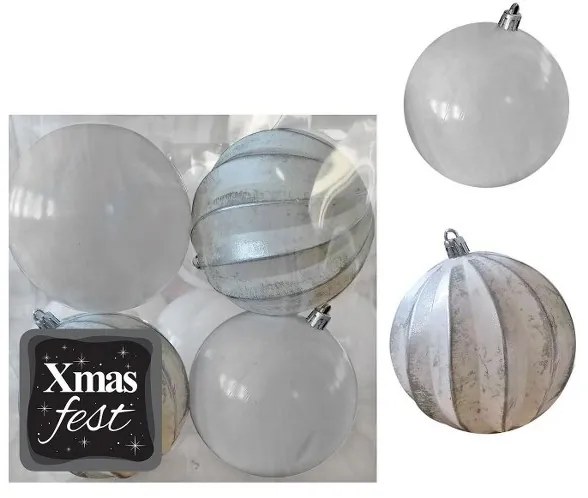 Σετ Μπάλες 4τμχ Μιξ Ανάγλυφες Αντικέ Λευκές Δ10εκ. Xmas fest 93-3572