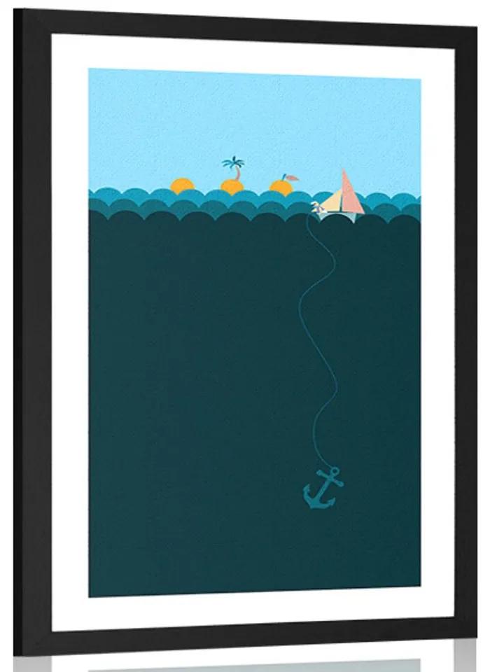 Αφίσα με παρπαστού Μαγική θάλασσα με βάρκα - 60x90 black