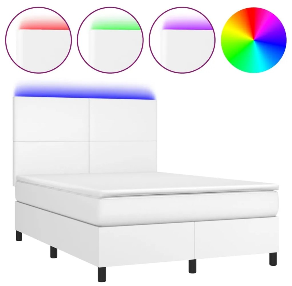 ΚΡΕΒΑΤΙ BOXSPRING ΜΕ ΣΤΡΩΜΑ &amp; LED ΛΕΥΚΟ 140X190 ΕΚ. ΣΥΝΘ. ΔΕΡΜΑ 3135820