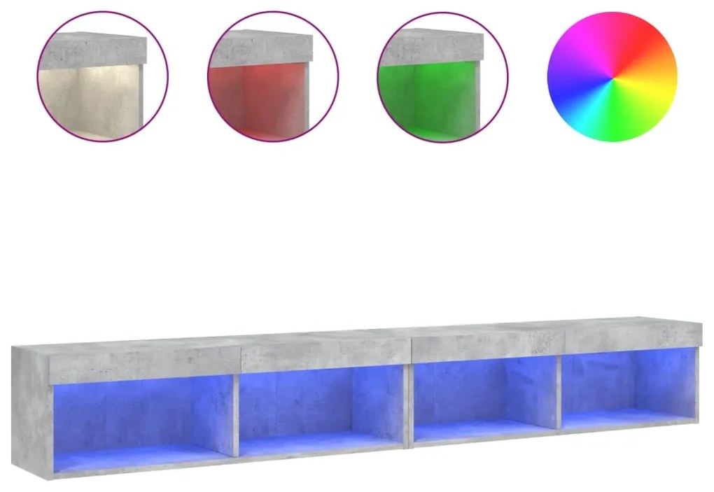 vidaXL Έπιπλα Τηλεόρασης με LED 2 τεμ. Γκρι Σκυροδέματος 100x30x30 εκ.
