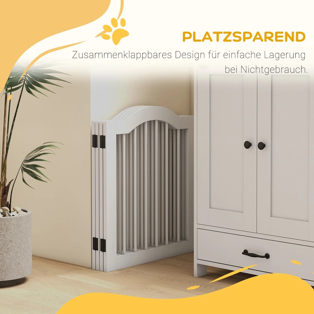 PawHut Αναδιπλούμενο Πάνελ Πόρτας Σκύλου, 4 πάνελ, για σκάλες, διαδρόμους, πόρτες, MDF/Μασίφ ξύλο, Λευκό