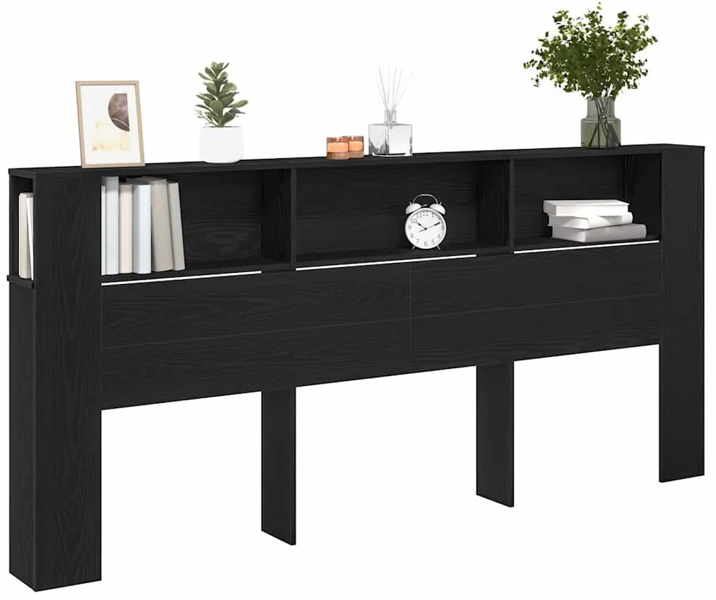 vidaXL Κρεβάτι με Κεφαλάρι με ράφι Μαύρη Οξυά 220 x 18,5 x 102,5 εκ.