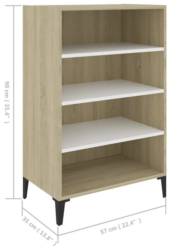 Ραφιέρα Λευκό και Sonoma Δρυς 57 x 35 x 90 εκ. από Επεξ. Ξύλο - Λευκό