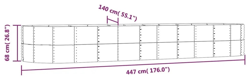 vidaXL Ζαρντινιέρα Καφέ 447x140x68 εκ. Ατσάλι με Ηλεκτρ. Βαφή Πούδρας