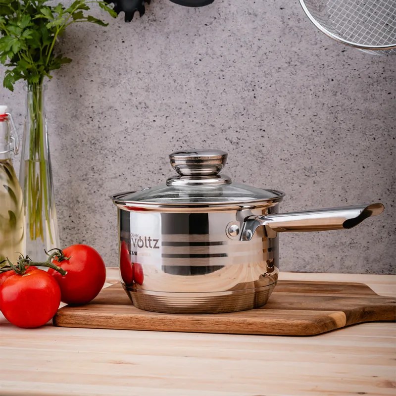 Oliver Voltz OV51210R20B Σετ κατσαρόλας και τηγανιών, 20 τεμαχίων, πολυστρωματικός πυθμένας, επαγωγή, ανοξείδωτο ατσάλι, αξεσουάρ, ασημί
