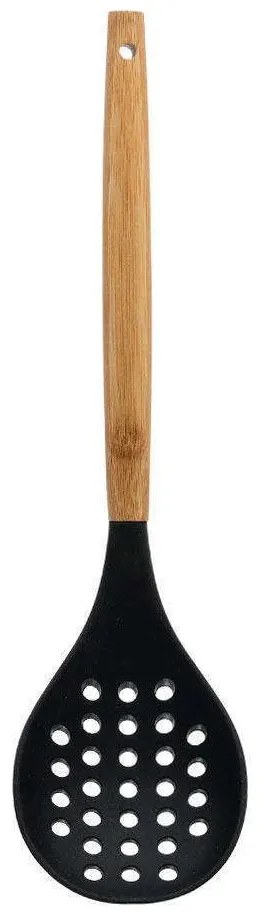 Κουτάλα Τρυπητή 01-14643 33x8,5x5,7cm Black-Natural Estia Bamboo,Σιλικόνη