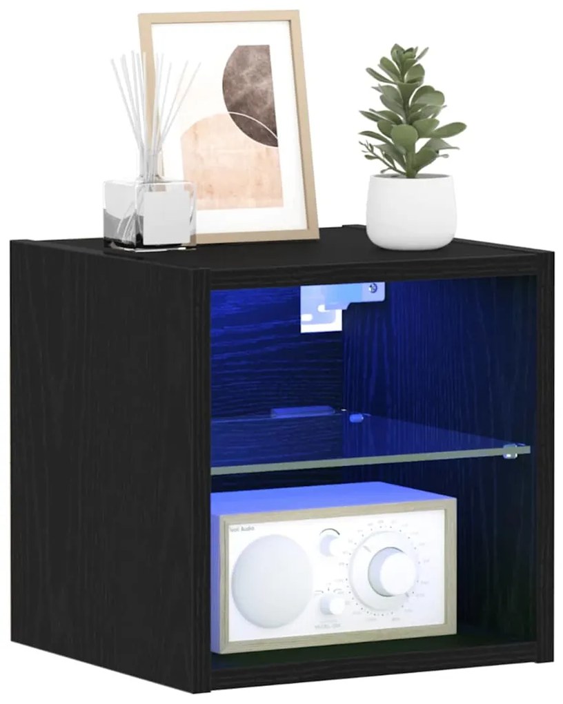 vidaXL LED Τοίχου Κρεβατοκάμαρας με Επιτοίχιο Μαύρο Επεξεργασμένο ξύλο