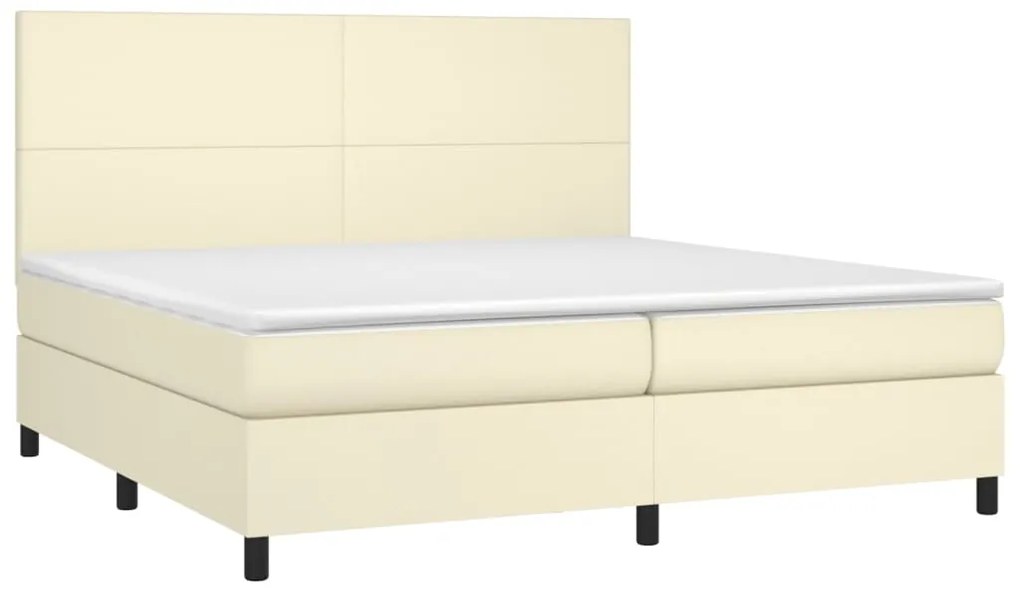 vidaXL Κρεβάτι Boxspring με Στρώμα Κρεμ 200x200 εκ. Συνθετικό Δέρμα