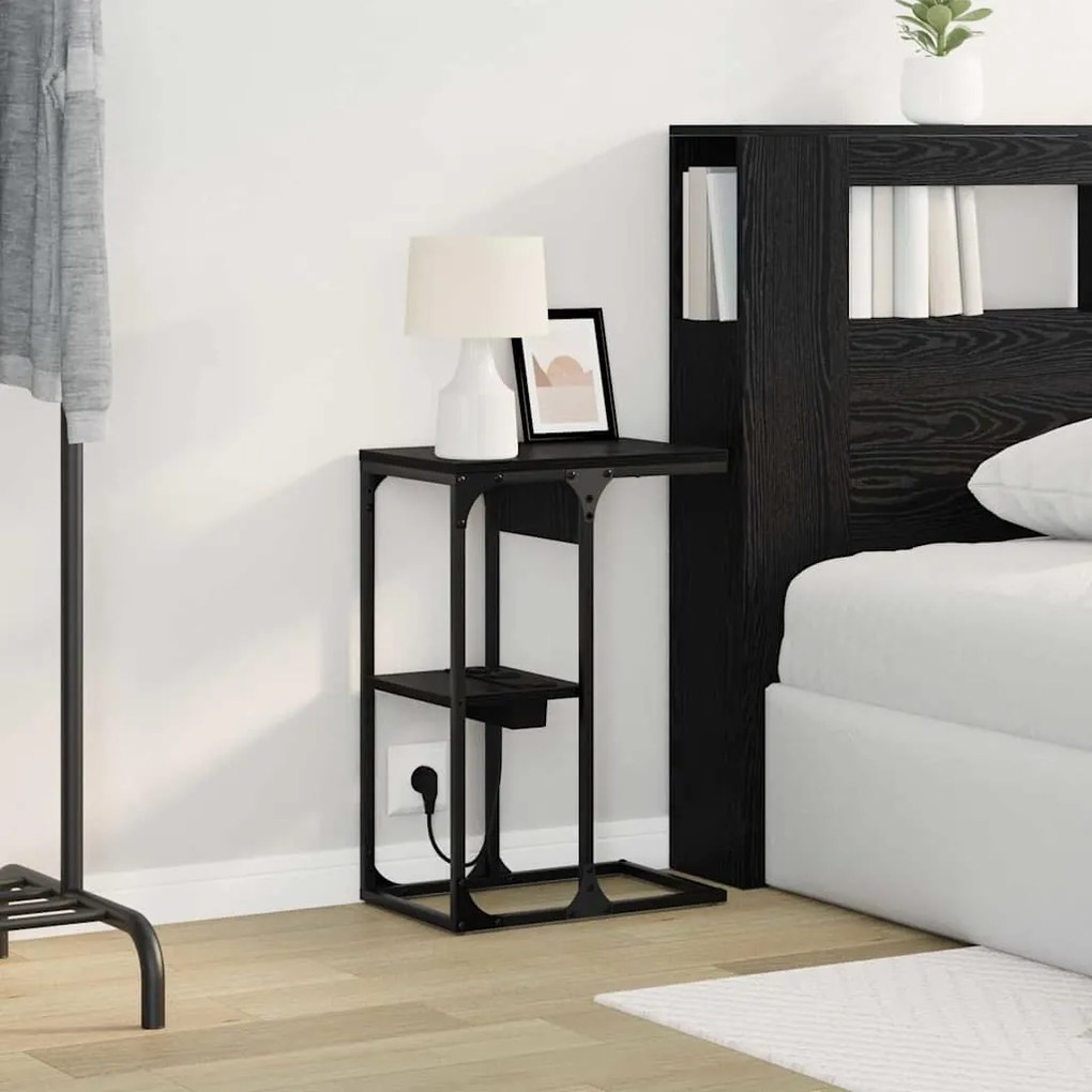 vidaXL Κομοδίνο Μαύρη δρυς 41.5 x 26 x 60.5 εκ Επεξεργασμένο ξύλο
