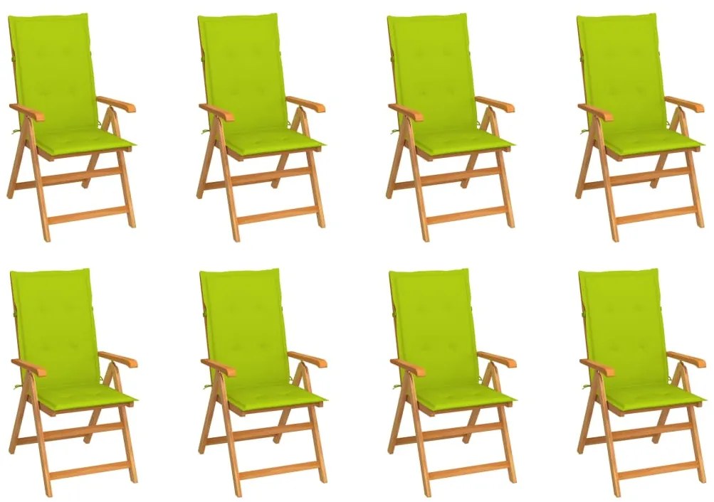 vidaXL Καρέκλες Κήπου Ανακλινόμενες 8 τεμ. Μασίφ Ξύλο Teak &amp; Μαξιλάρια