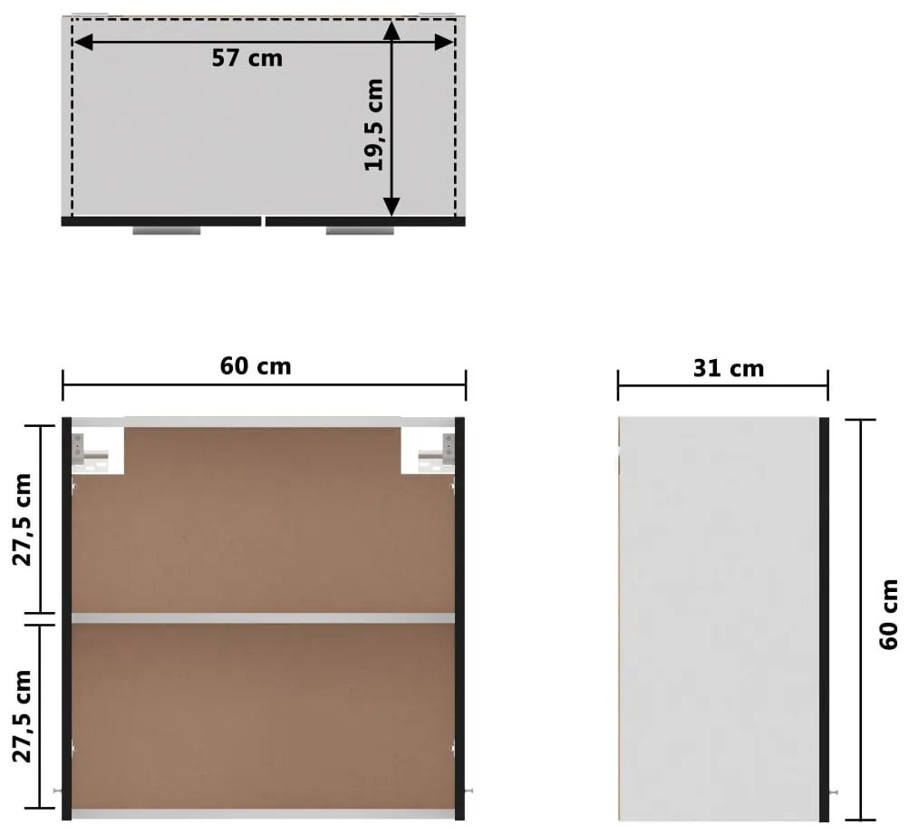 Ντουλάπι Κρεμαστό Μαύρο 60 x 31 x 60 εκ. από Επεξ. Ξύλο - Μαύρο