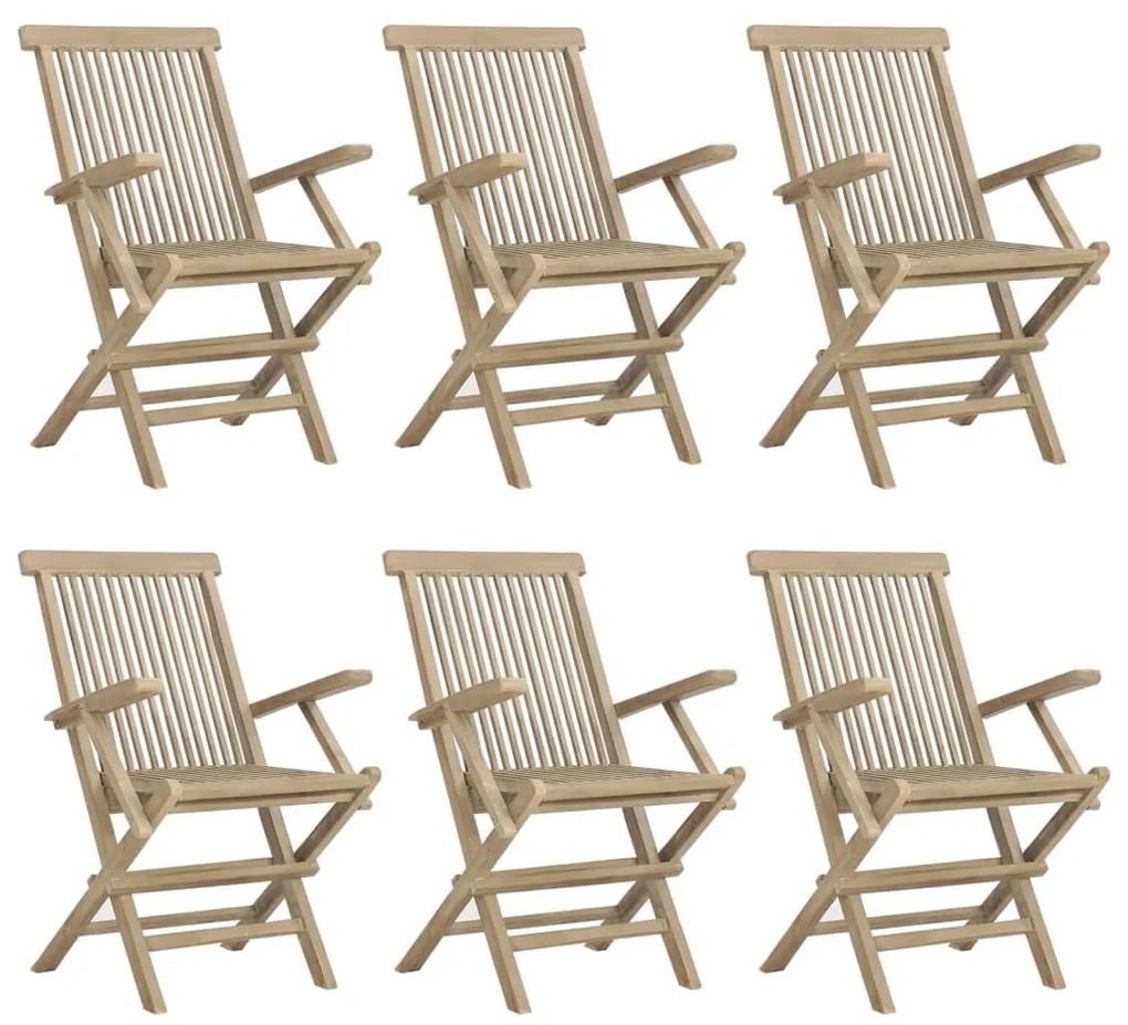 Καρέκλες Κήπου Πτυσσόμενες 6 τεμ. Γκρι 56x61x89 εκ. Μασίφ Teak - Γκρι