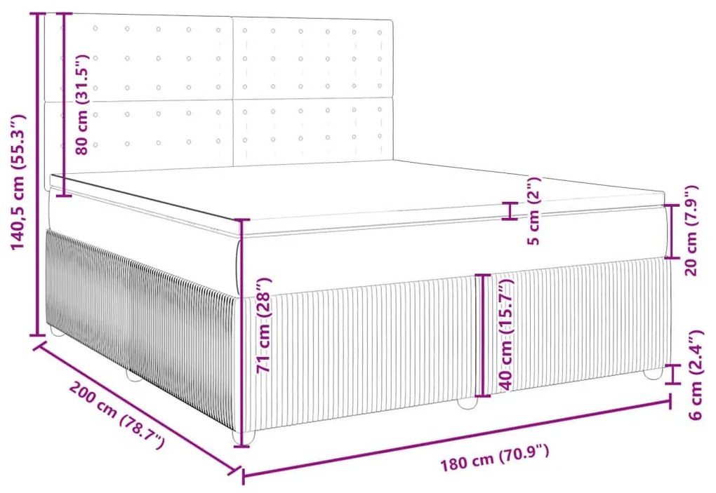 Κρεβάτι Boxspring με Στρώμα Μπλε 180x200 εκ. Υφασμάτινο - Μπλε