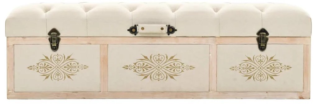 vidaXL Πάγκος Αποθήκευσης 110 εκ. Κρεμ Μασίφ Ξύλο και Ύφασμα