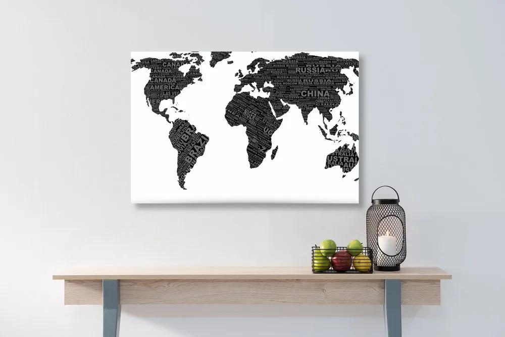 Εικόνα ενός ασπρόμαυρου παγκόσμιου χάρτη σε έναν φελλό - 90x60