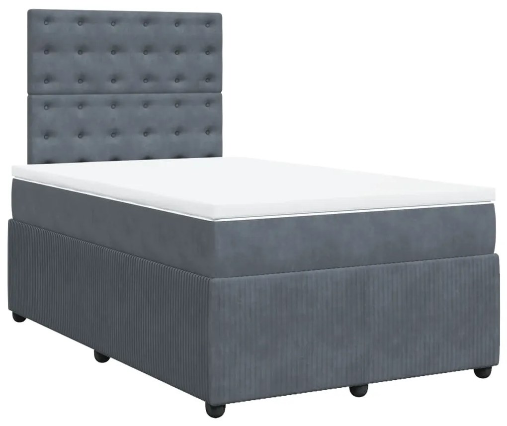 vidaXL Κρεβάτι Boxspring με Στρώμα Σκούρο Γκρι 120x190 εκ. Βελούδινο