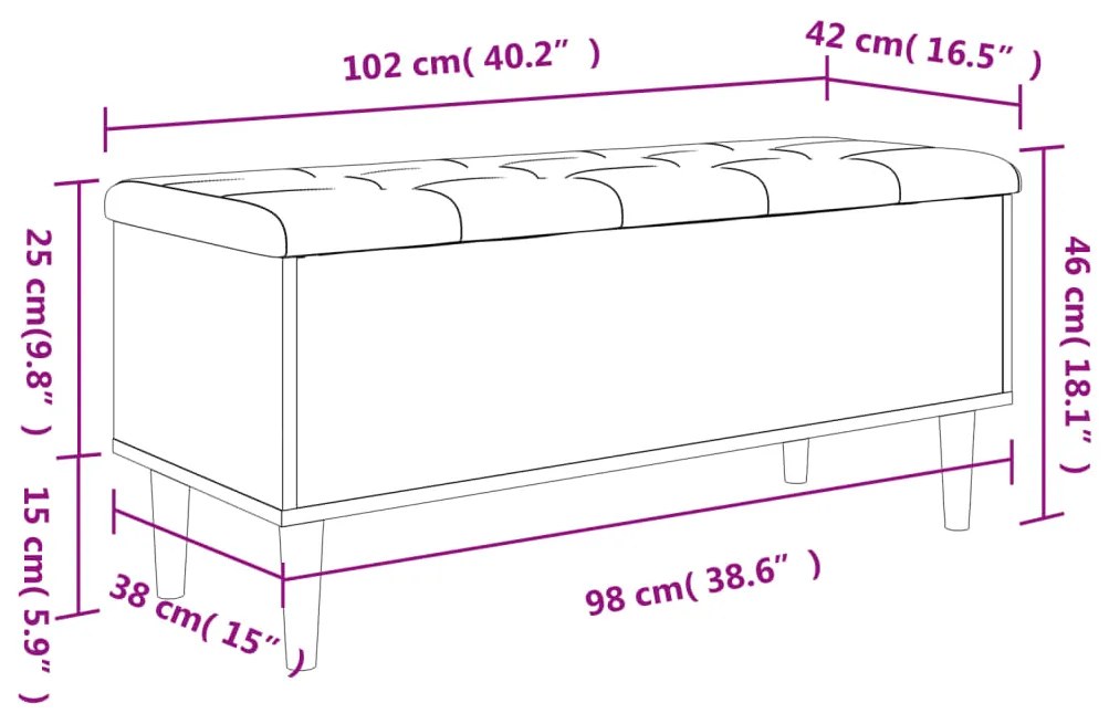 Παγκάκι Αποθήκευσης Γκρι Sonoma 102x42x46 εκ Επεξεργασμένο Ξύλο - Γκρι