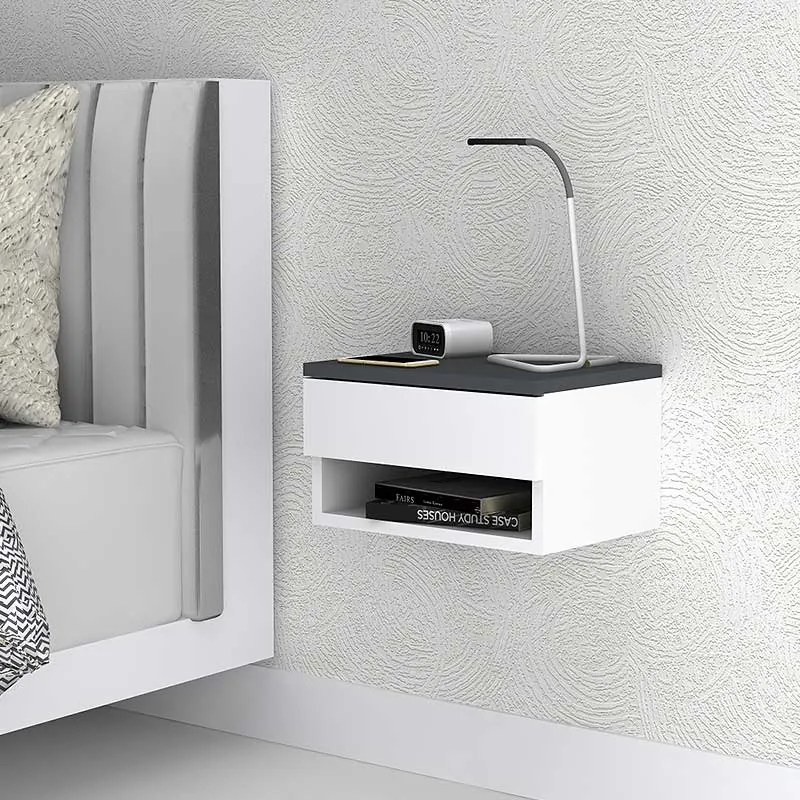 Κομοδίνο επιτοίχιο Mary Megapap χρώμα ανθρακί - λευκό 40x30x23εκ.