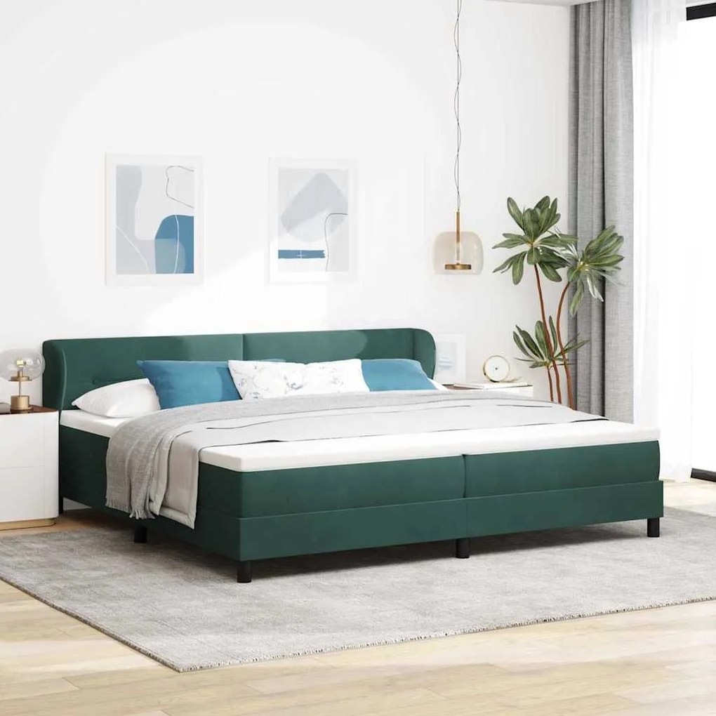 vidaXL Κρεβάτι με Στρώμα Dark Green 200x200 cm Βελούδο