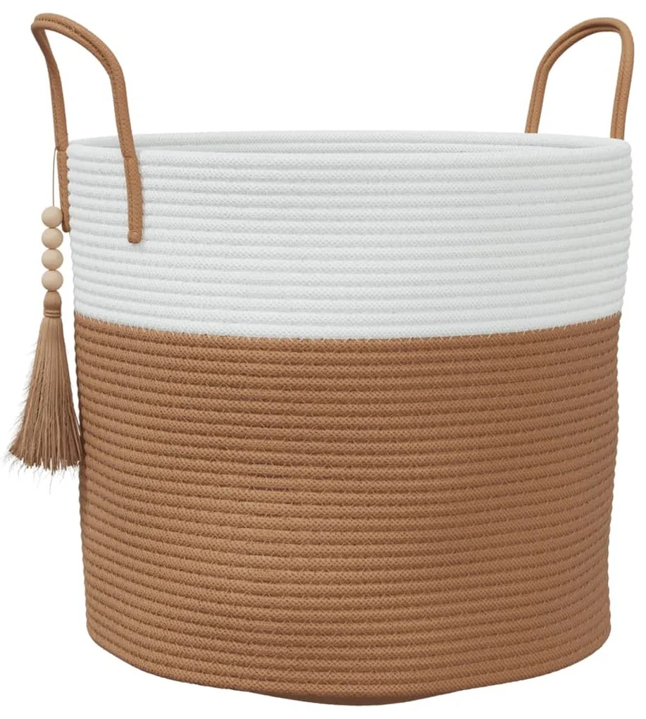 vidaXL Καλάθι Αποθήκευσης Καφέ και Λευκό Ø40 x 35 εκ. Βαμβακερό