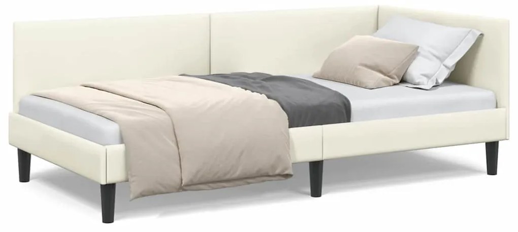 vidaXL Κρεβάτι Γωνίας Κρεμ 90 x 190 cm Βελούδο και Εργοστασιακό ξύλο