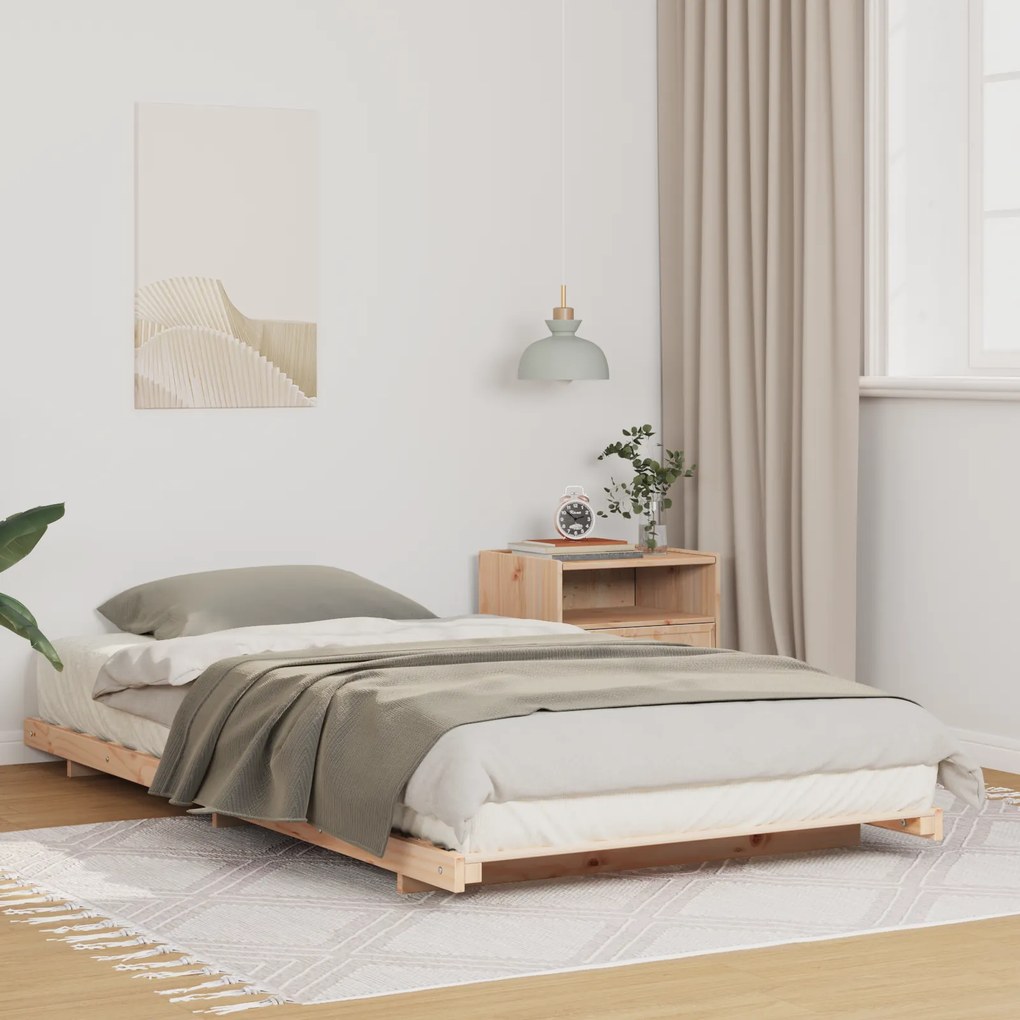 vidaXL Κρεβάτι δαπέδου Καφέ 90 x 200 cm Μασίφ ξύλο πεύκου