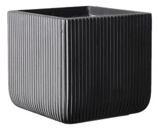 Supergreens Γλάστρα Πήλινη Τετράγωνη ''Stripe'' Γκρι S 24x24x23 εκ.