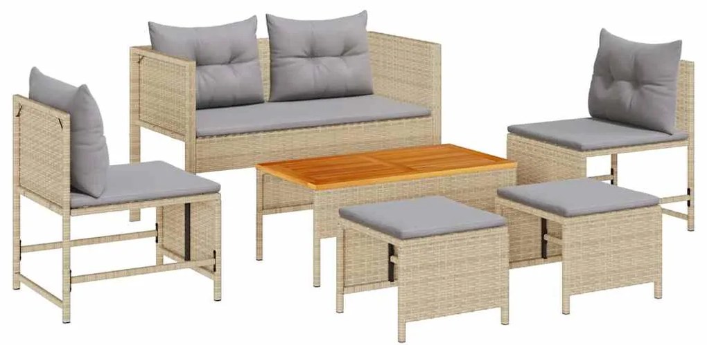 vidaXL Σετ Καναπέ Κήπου 6 pcs Μπεζ, ανοιχτό γκρι συνθετικό ρατάν