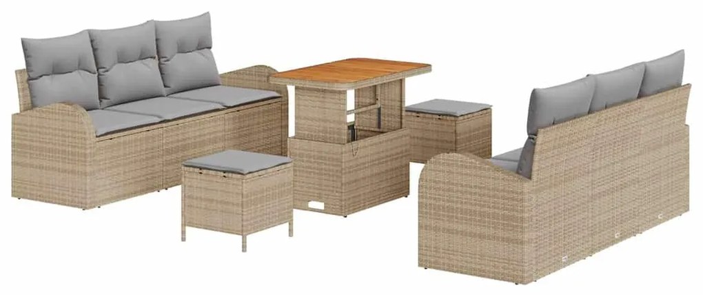 vidaXL Σετ Καναπέ Κήπου με μαξιλάρι 9 pcs Μπεζ Πολυ ράταν