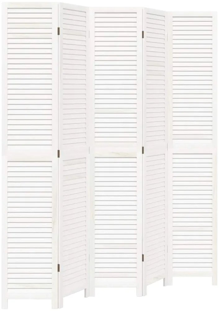 vidaXL Διαχωριστικό Χώρου με 5 Πάνελ Λευκό από Μασίφ Ξύλο Παυλώνιας