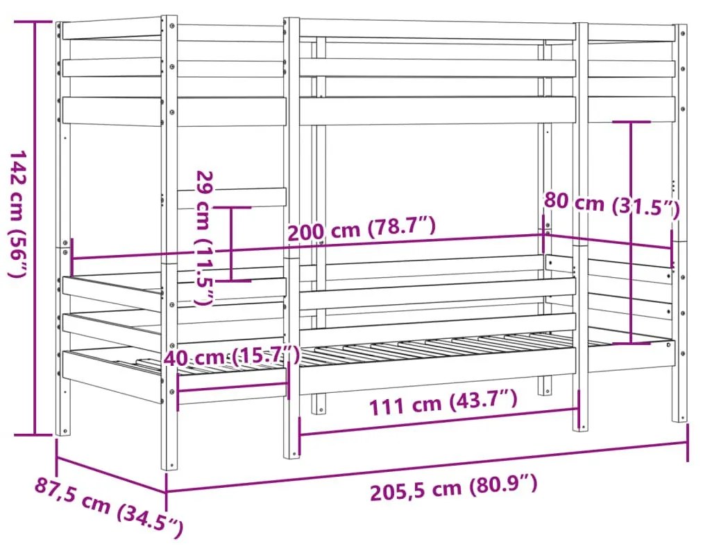 Κουκέτα 80x200 εκ. από Μασίφ Ξύλο Πεύκου - Καφέ