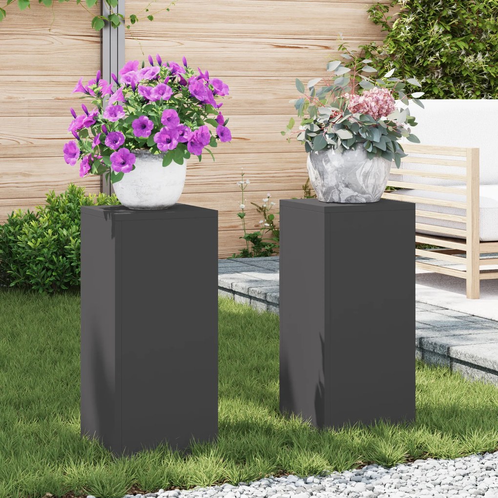 vidaXL Γλάστρες Έξω Στήλη 2 τμχ Μαύρο 24x24x55 εκ Ατσάλι