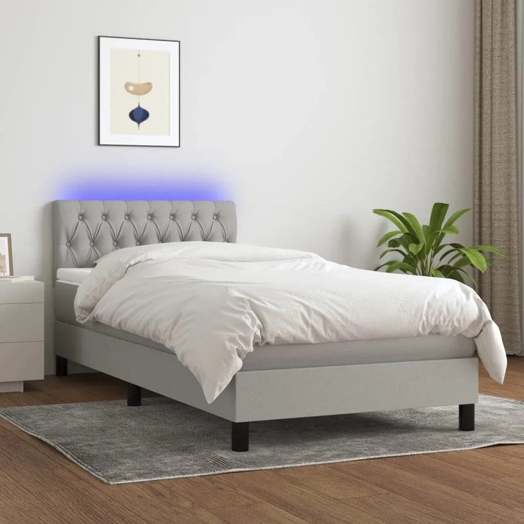 ΚΡΕΒΑΤΙ BOXSPRING ΜΕ ΣΤΡΩΜΑ &amp; LED ΑΝ.ΓΚΡΙ 100X200 ΕΚ ΥΦΑΣΜΑΤΙΝΟ 3133373