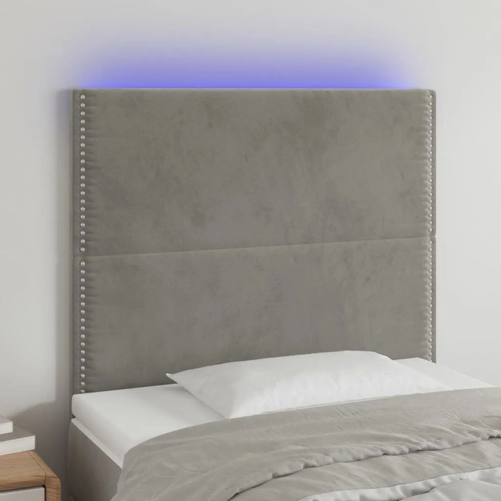 Κεφαλάρι Κρεβατιού LED Ανοιχτό Γκρι 100x5x118/128 εκ. Βελούδινο 3122326