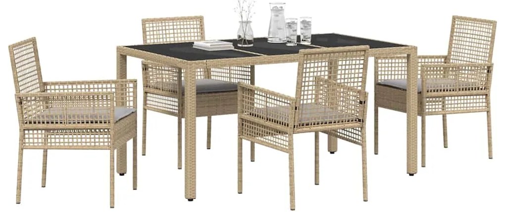 vidaXL Σέτ φαγητού για κήπο 5 pcs Μπεζ συνθετικό ρατάν