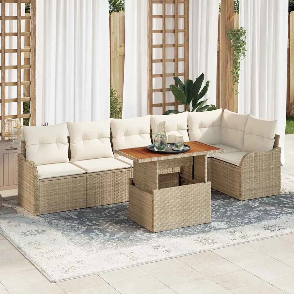 vidaXL Σετ Καναπέ Κήπου 7 pcs μπεζ και κρεμ 100 x 55 x 73 εκ
