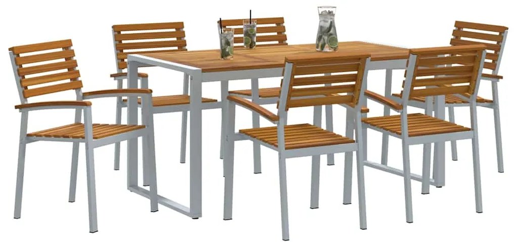 vidaXL Σέτ φαγητού για κήπο 7 pcs Γκρι και καφέ Μασίφ ξύλο ακακίας