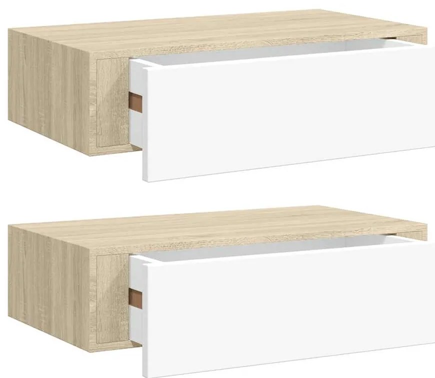 vidaXL Ράφια Τοίχου Συρτάρια 2 τεμ. Δρυς/Λευκό 40x23,5x10 εκ από MDF
