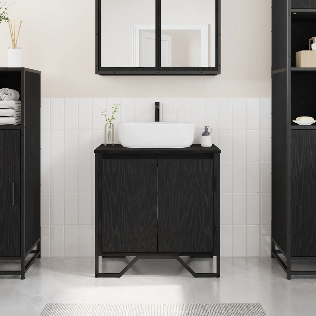 vidaXL Ντουλάπα Νιπτήρα Μπάνιου Μαύρου Δρυού 60x35x60 εκ Κατασκευασμένο Ξύλο